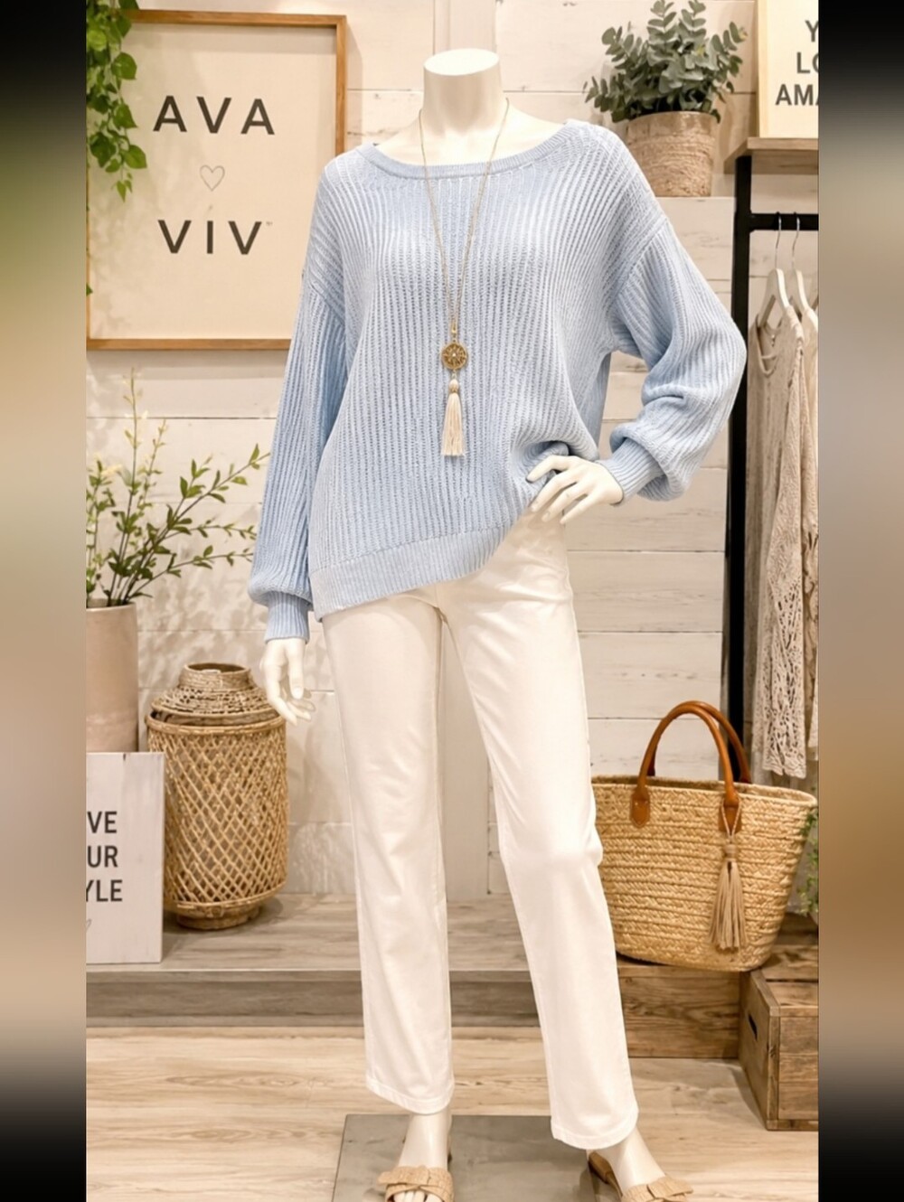 **Ava & Viv Light Blue Ribbed Scoop Neck Sweater Pit 24 To 25